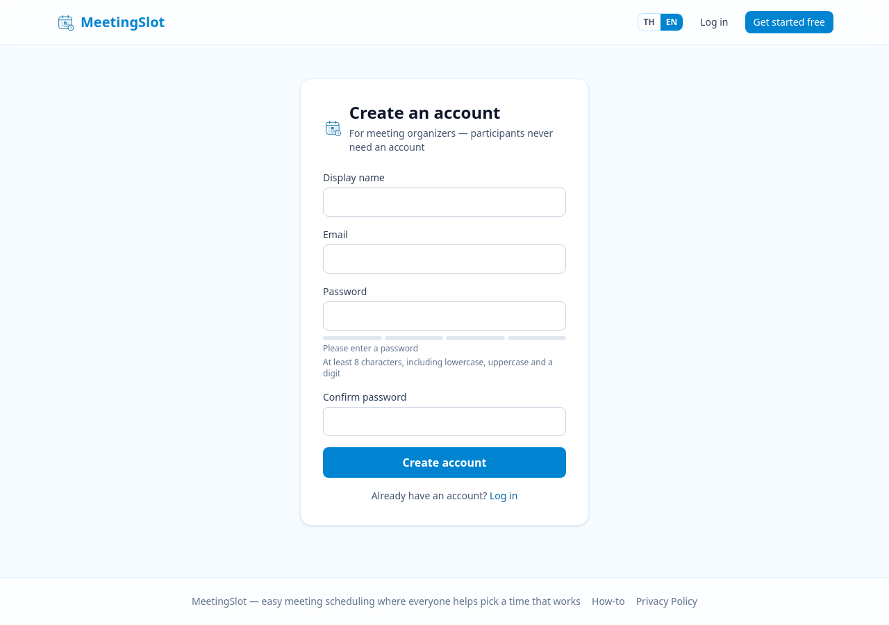 Sign-up page