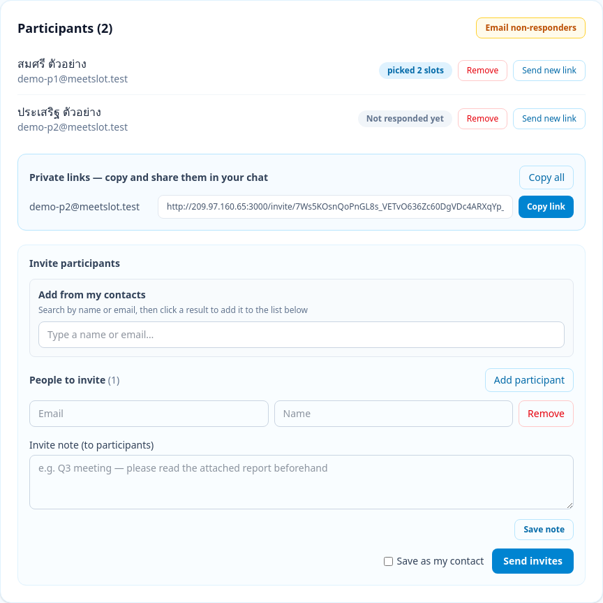 Participants' personal links